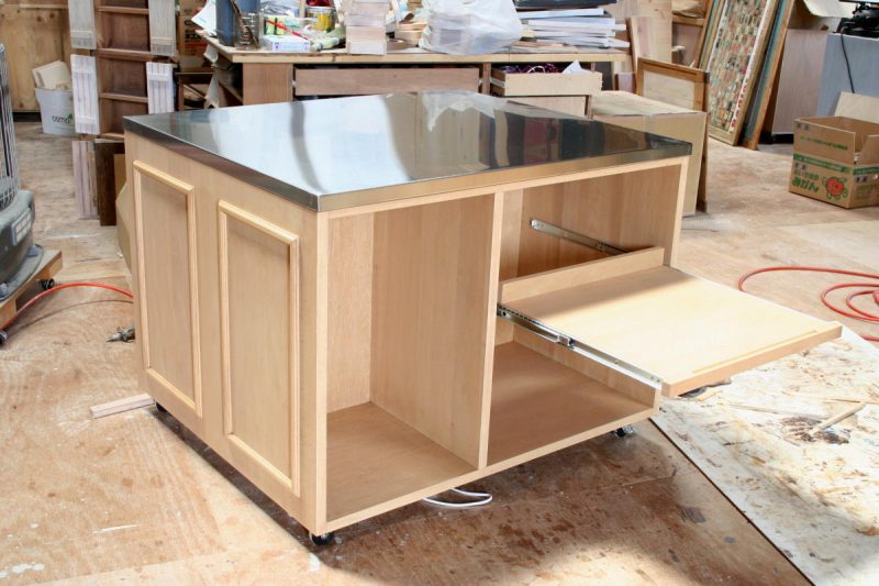 ステンレストップキッチンカウンターテーブル・スライド棚